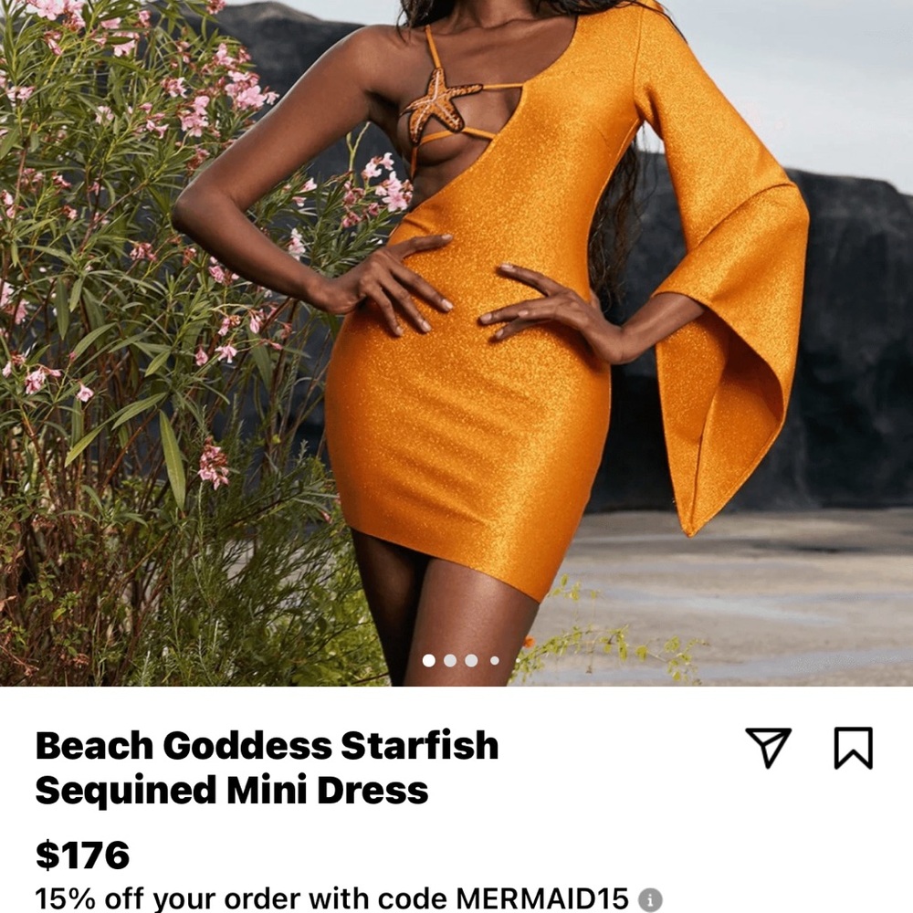 Beach Goddess Starfish Sequined Mini Dress - Orange
